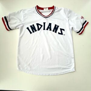 White Indians Baseball Jersey with Navy and Red Trim